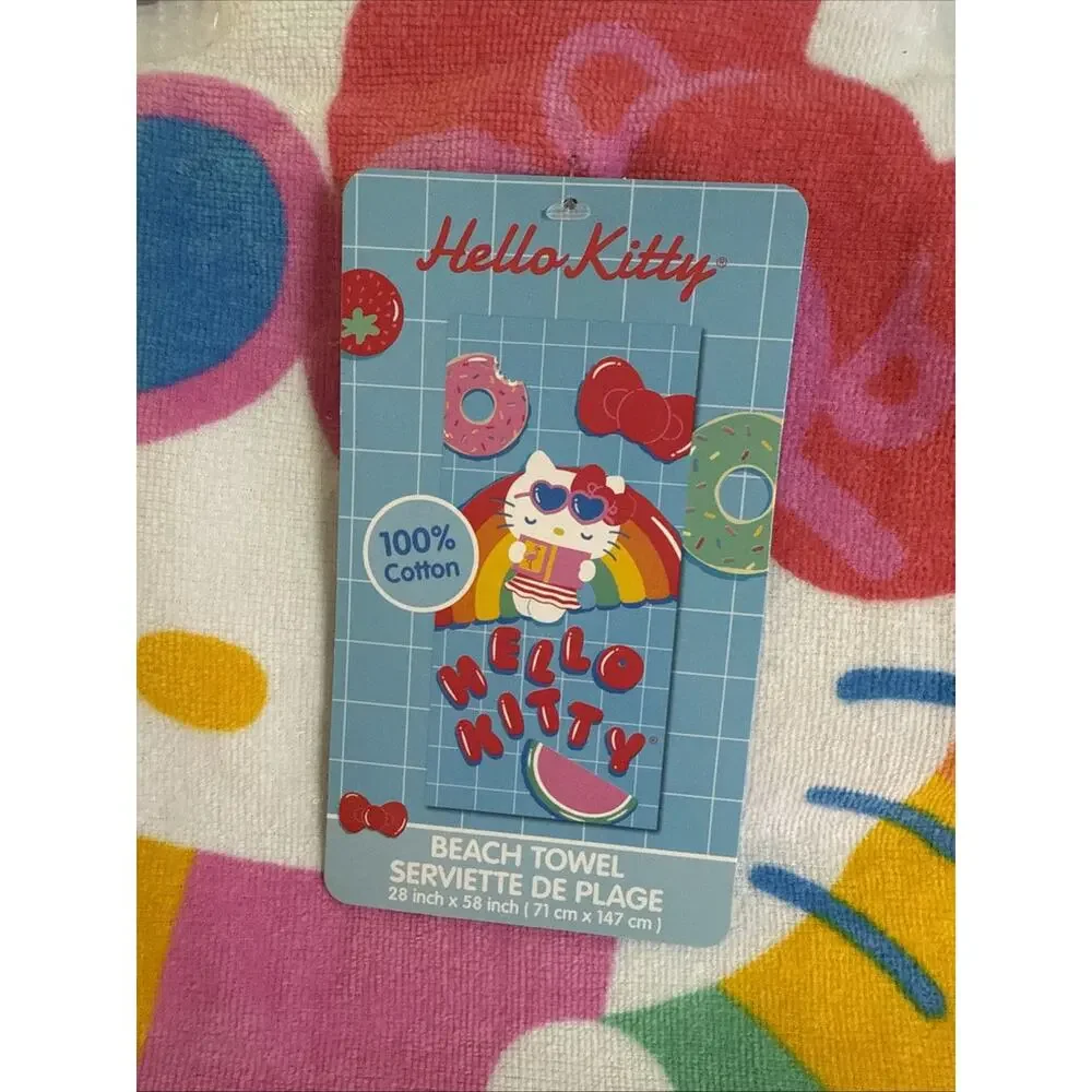 Hello Kitty Beach Towel Blue Rainbow Donut Watermelon Pool Float 2025 Sanrio